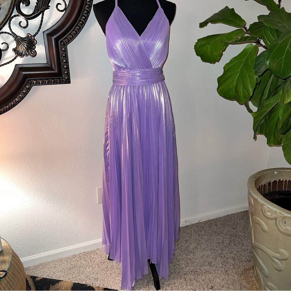 Alice + Olivia Arista Halter Asymmetric Shimmering Purple Solstice Dress NWT 8